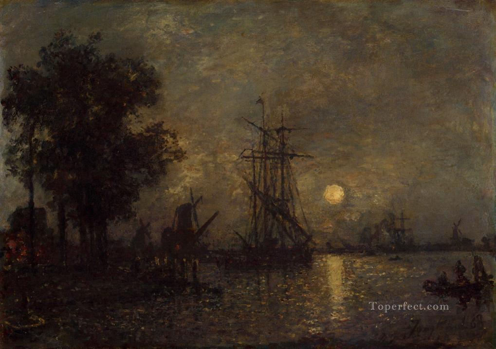 Holandaise Landscape with Docked Boat ship seascape Johan Barthold Jongkind Oil Paintings